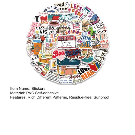 50 шт., наклейки для любителей чтения, богатые различные узоры, без остатков, солнцезащитные, клейкие, невыцветающие, водонепроницаемые, книжные наклейки