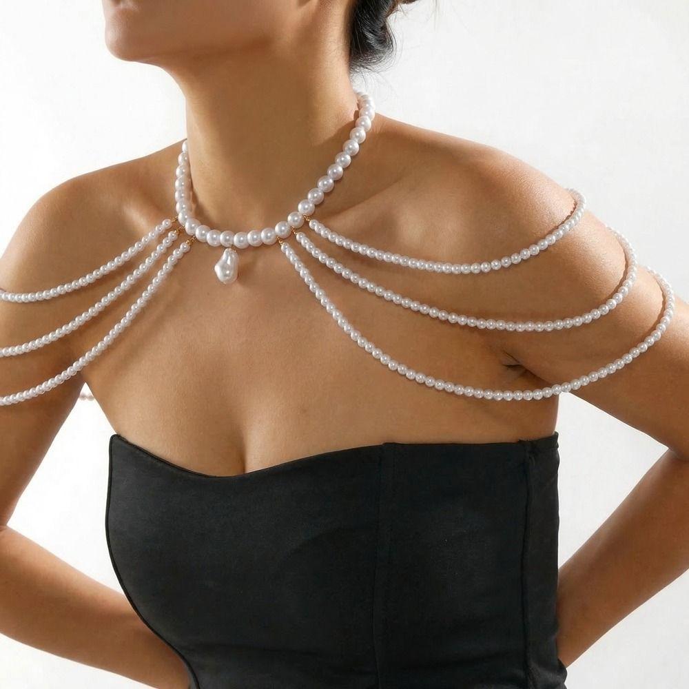 Multi Layer Imitation Pearl Shoulder Chain Gold Chain Shoulder Body Chain  Fashion Events