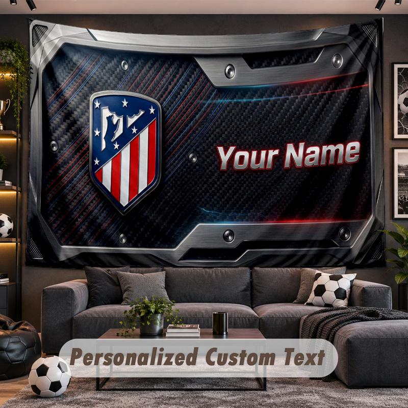 Atletico Madrid FC Personalized Tapestry Support Custom Name, Wall Art Home Decoration