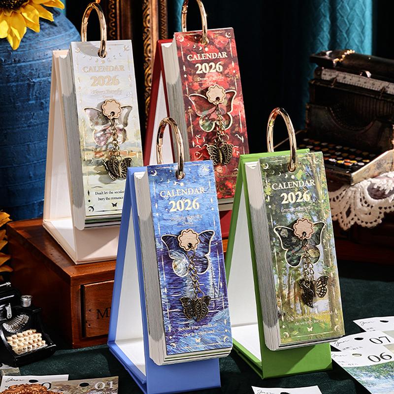 2026 Desk Calendar Vintage Oil Painting Inspirational Quotes One-Way Page Turn Daily Planner