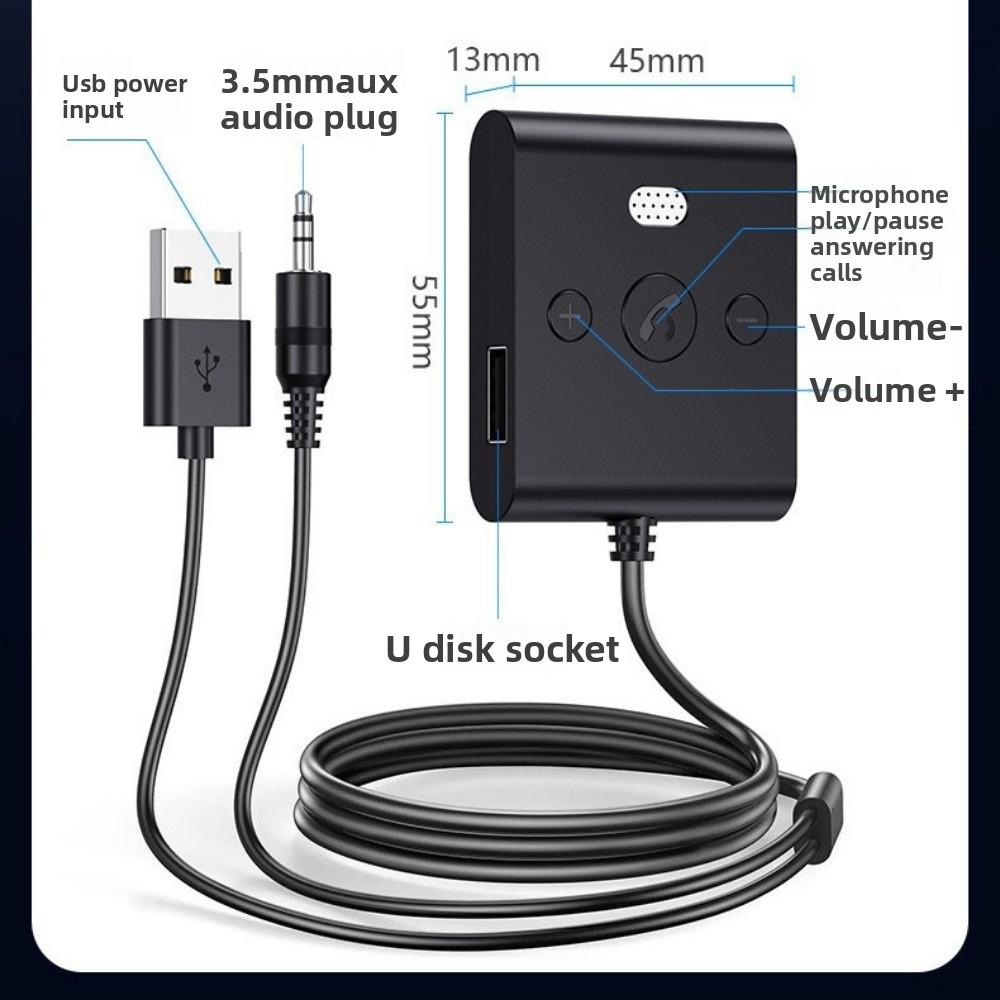 Автомобильный Bluetooth-приемник 3,5 мм Bluetooth-музыкальный приемник 5.4 Высокая четкость Звонок в режиме громкой связи Воспроизведение с U-диска в автомобиле