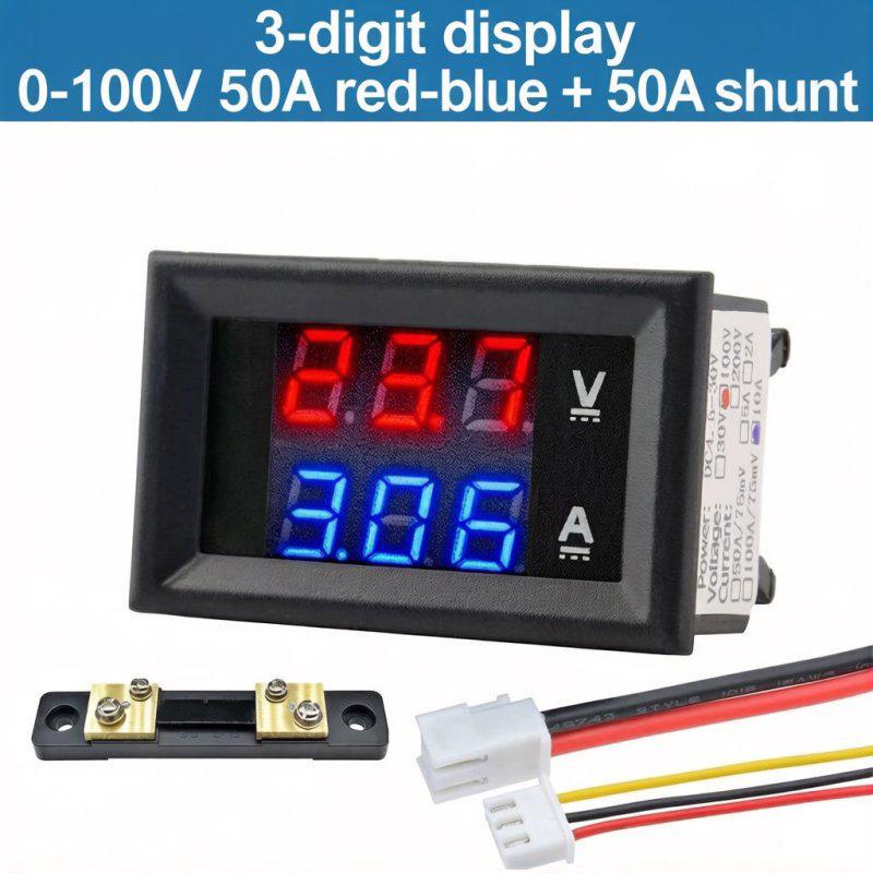 LIZAO Цифровой вольтметр-амперметр-ваттметр DC 0-100V/200V, 10A/50A/100A, Панельный прибор с двойным дисплеем