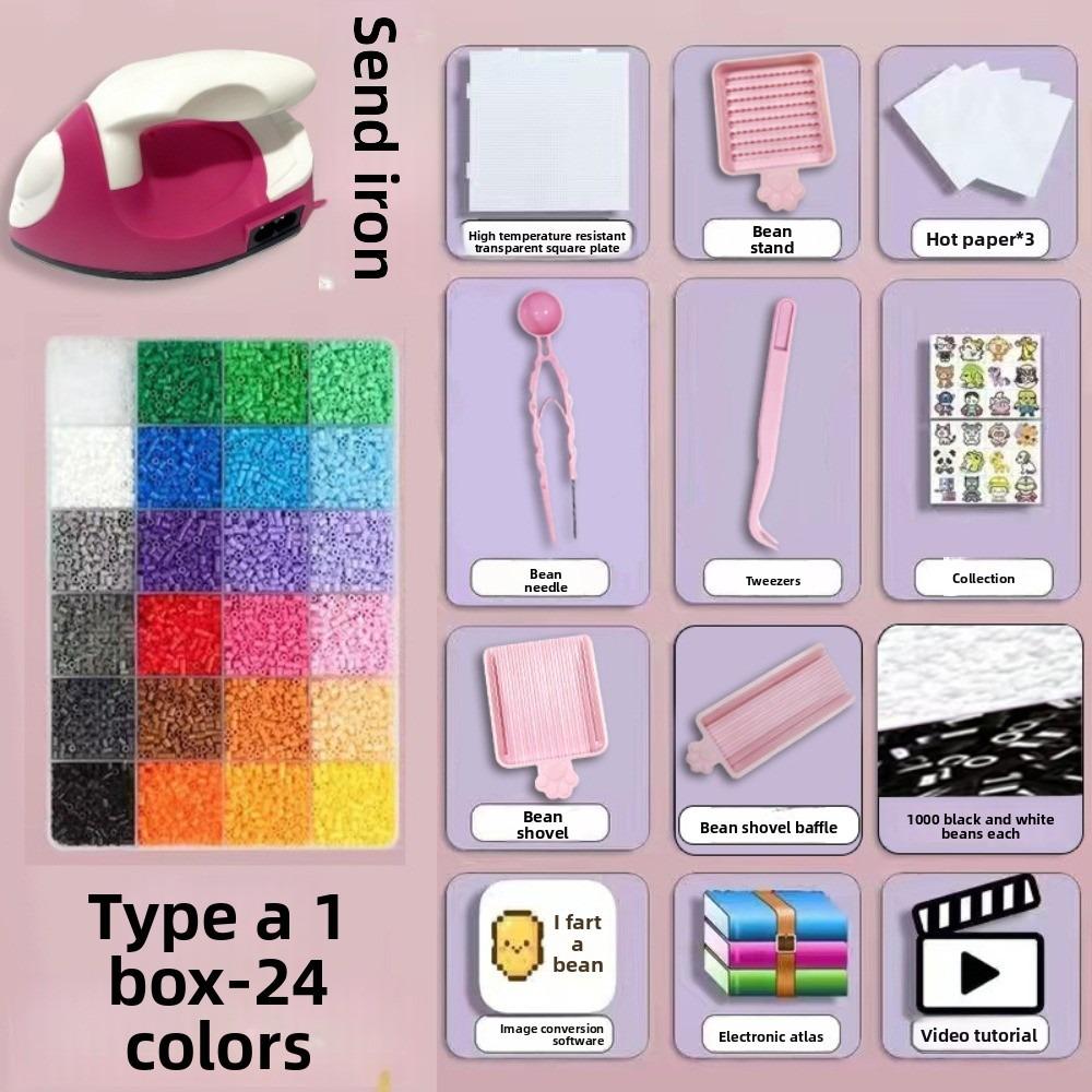 Colorful Bean Splicing Material Package Pegboard Sheets Iron-on Bead Craft Kit  Educational Toys