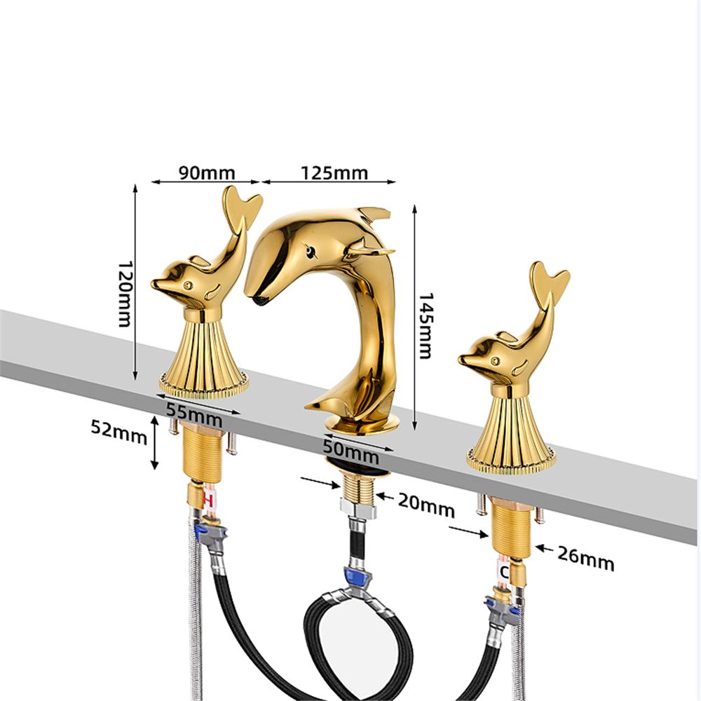 Tuqiu Dolphin Bathroom faucet widespread Gold Basin faucet Lavotory Tap luxury Basin Mixer Hot And Cold shower room sink Faucet