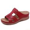 Large Size Summer Women's Shoes Casual Retro Wedge Heel Slippers Ladies Designer Durable Shoes Solid Color Leather Slippers