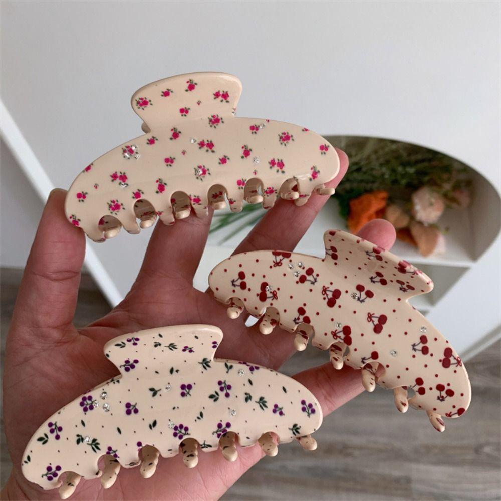 Shark Clip Fresh Acetate Hair Claw Rhinestone Flower Hair Claw Small Floral  Shark Clip  Streetwear