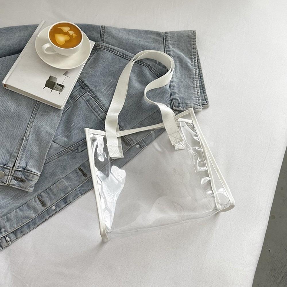 Square Transparent Handbag Candy Color PVC Tote Bag Casual Waterproof Shoulder Bag Female