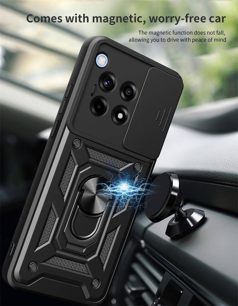 Чехол For OnePlus 12R Чехол Защита камеры со сдвижной крышкой Бронированный чехол для телефона Для One Plus 12R 12 R OnePlus12R 5G Магнитное кольцо-держатель Coque