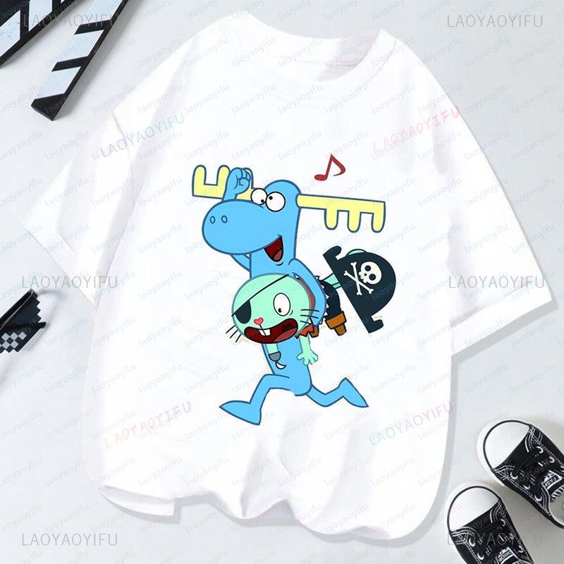 Мультяшная футболка Happy Tree Friends 80-х 90-х Винтажная с графическим принтом Короткий рукав Для пары Одиночный предмет Унисекс Унисекс Одежда больших размеров