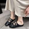 French bow silver bag head slippers women's 2025 spring and summer models with skirts flat soft bottom folds Mary Jane half drag