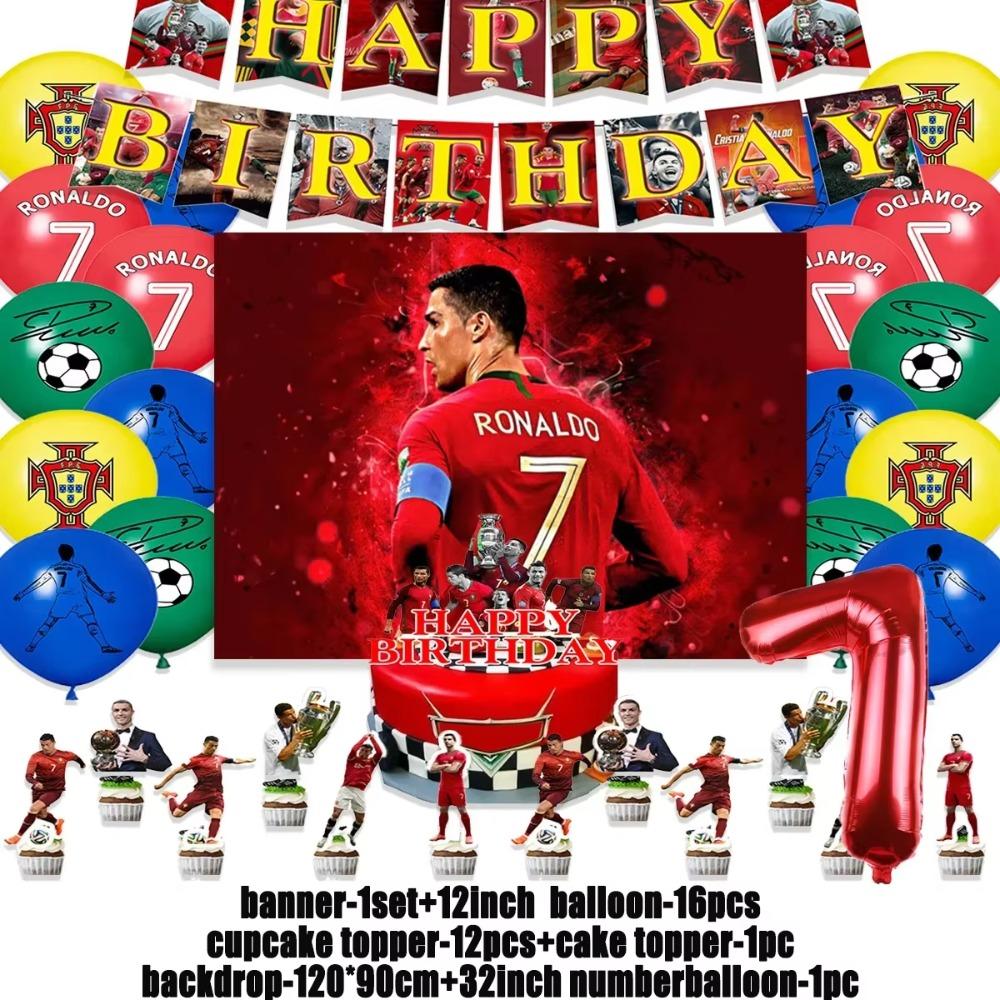 Spanish Football Player Theme Party Decoratiaons Soccer Star Balloon Set Boy Birthday Party Supplies Cr&7 Backdrop Banner Props