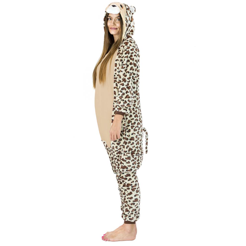 Onesie kigurumi costume cheetah warm pajamas disguise jumpsuit zipper l