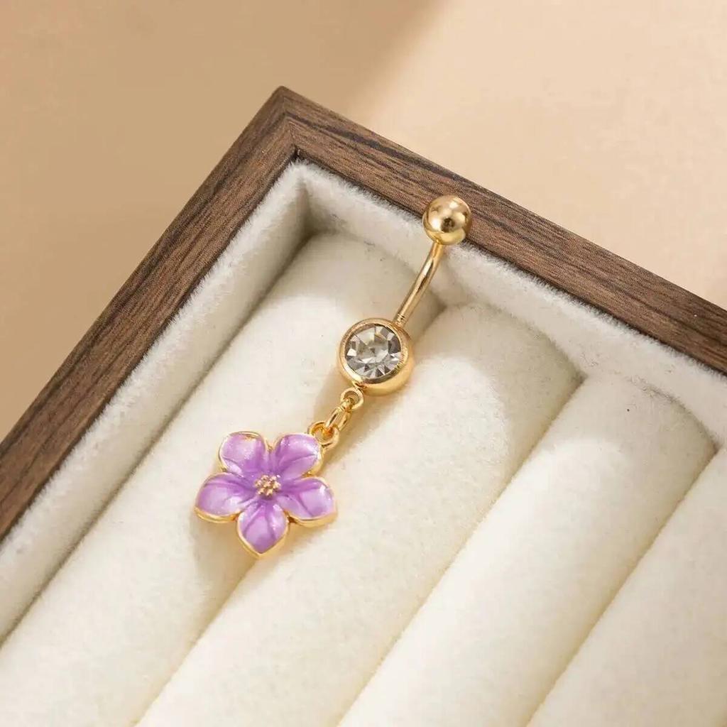 SHIXIN 2026 Summer New Stainless Steel Drip Oil Flower Pendant Navel Piercing Women Sexy Gold Color Zircon Piercing Body Jewelry