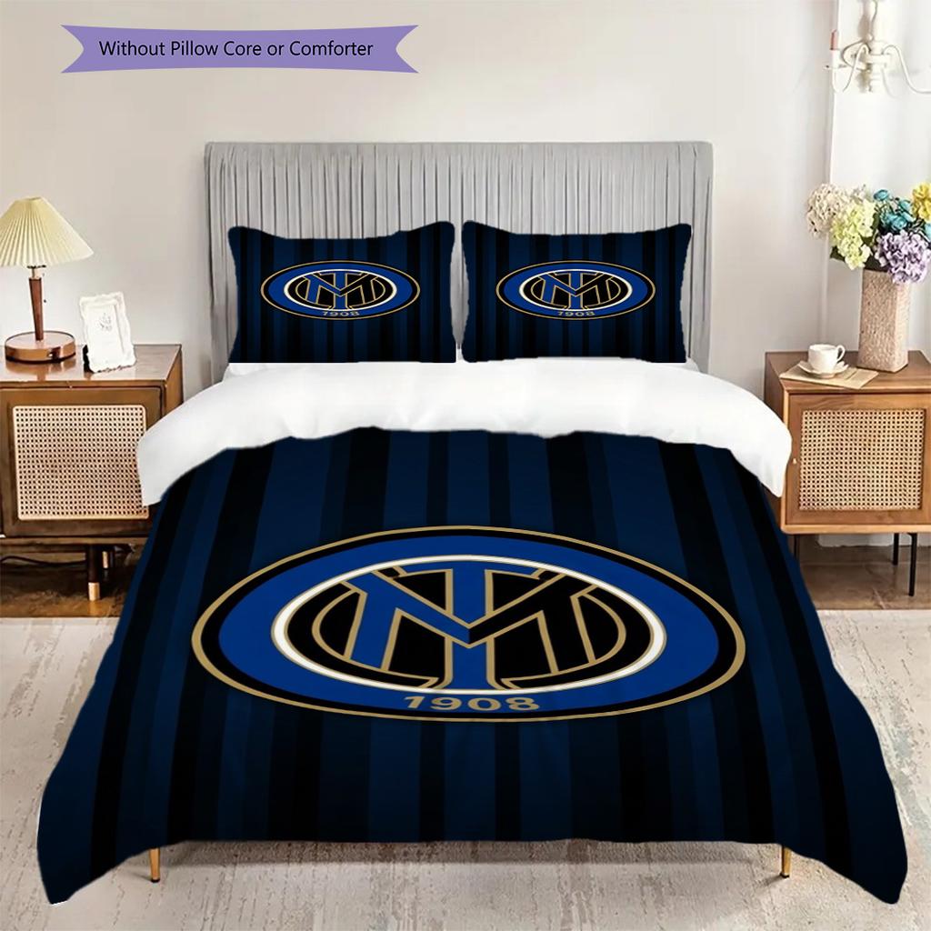 Inter Milan Emblem Background Bedding (1 * duvet cover + 2 * pillowcase, without core) Bedding set Duvet cover and pillowcase Christmas birthday gift