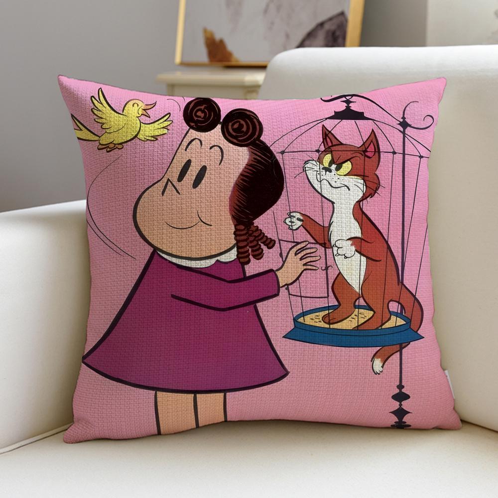 Cute TThe Little Lulu ShowS Cushion Cover Breathable and skinfriendly linen pillowcase square removable and washable cushion
