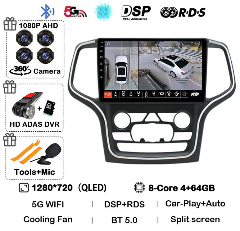 Android 14 беспроводной Carplay Auto 4G+WIFI для Jeep Grand Cherokee WK2 2014-2017 навигация GPS автомобильный радиоприемник мультимедиа видеоплеер