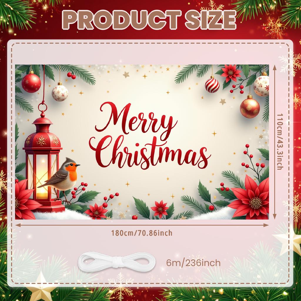 Large Polyester Merry Christmas Banner Outdoor and Home Garden Decorations for Holiday Party Backgrounds
