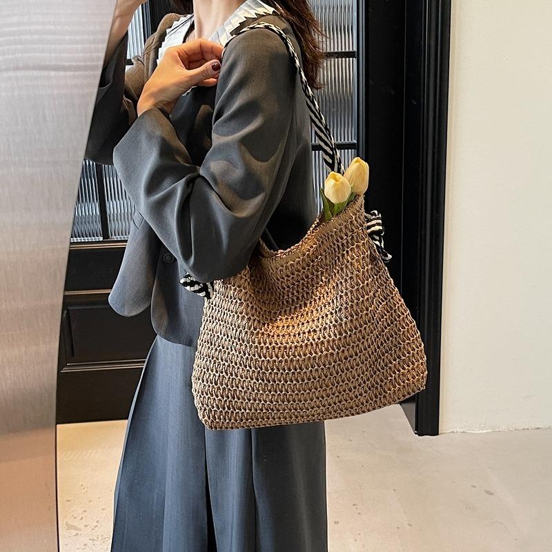 Вместительная сумка-тоут, соломенная сумка, женская новинка, для прибрежного пляжного отдыха, для поездок на работу, в ленивом стиле, на плечо, сумка-портфель