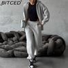 BITCED Повседневный кардиган в американском стиле на осень/зиму. Спортивный женский костюм-двойка: куртка с длинным рукавом и брюки в стиле уличной моды.