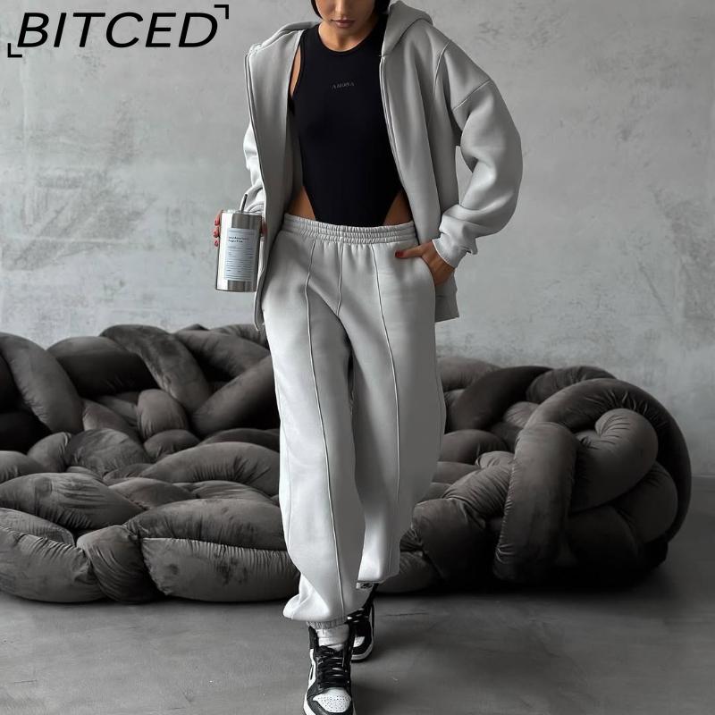 BITCED Повседневный кардиган в американском стиле на осень/зиму. Спортивный женский костюм-двойка: куртка с длинным рукавом и брюки в стиле уличной моды.