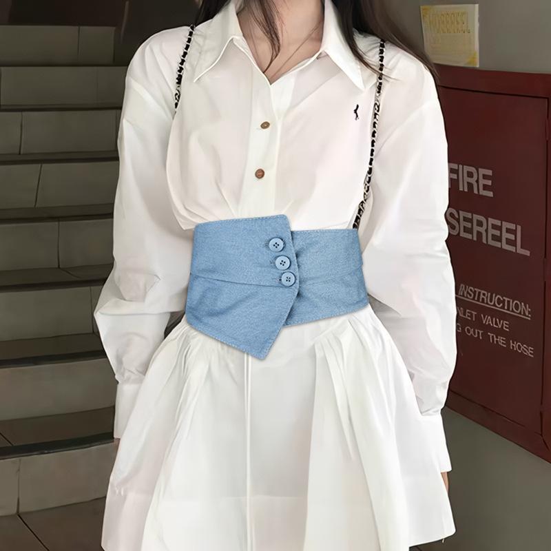 Fashion Black PU Waist Cincher Women's Denim Belt Elastic Wide Clothing Wearing