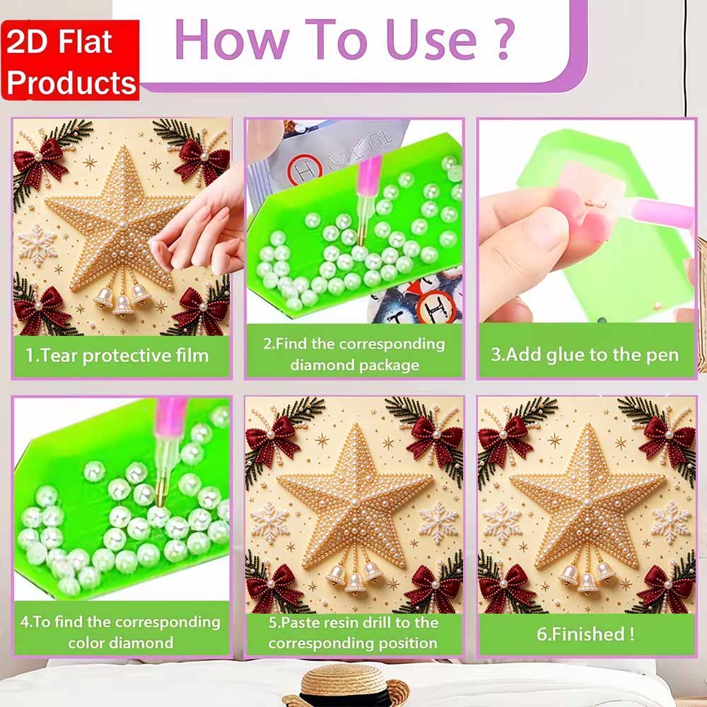 Pearl painting Christmas star with bows and bells art kit DIY home decor painting