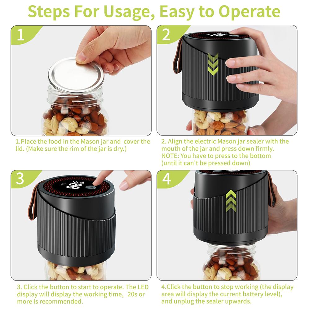 2 в 1 Электрический вакуумный упаковщик для банок Mason с широким и обычным горлом, беспроводной