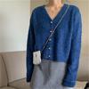 Vintage V-neck Plush Knit Cardigan - Autumn/Winter Slimming, Single-Breasted, Long Sleeve, Loose Fit