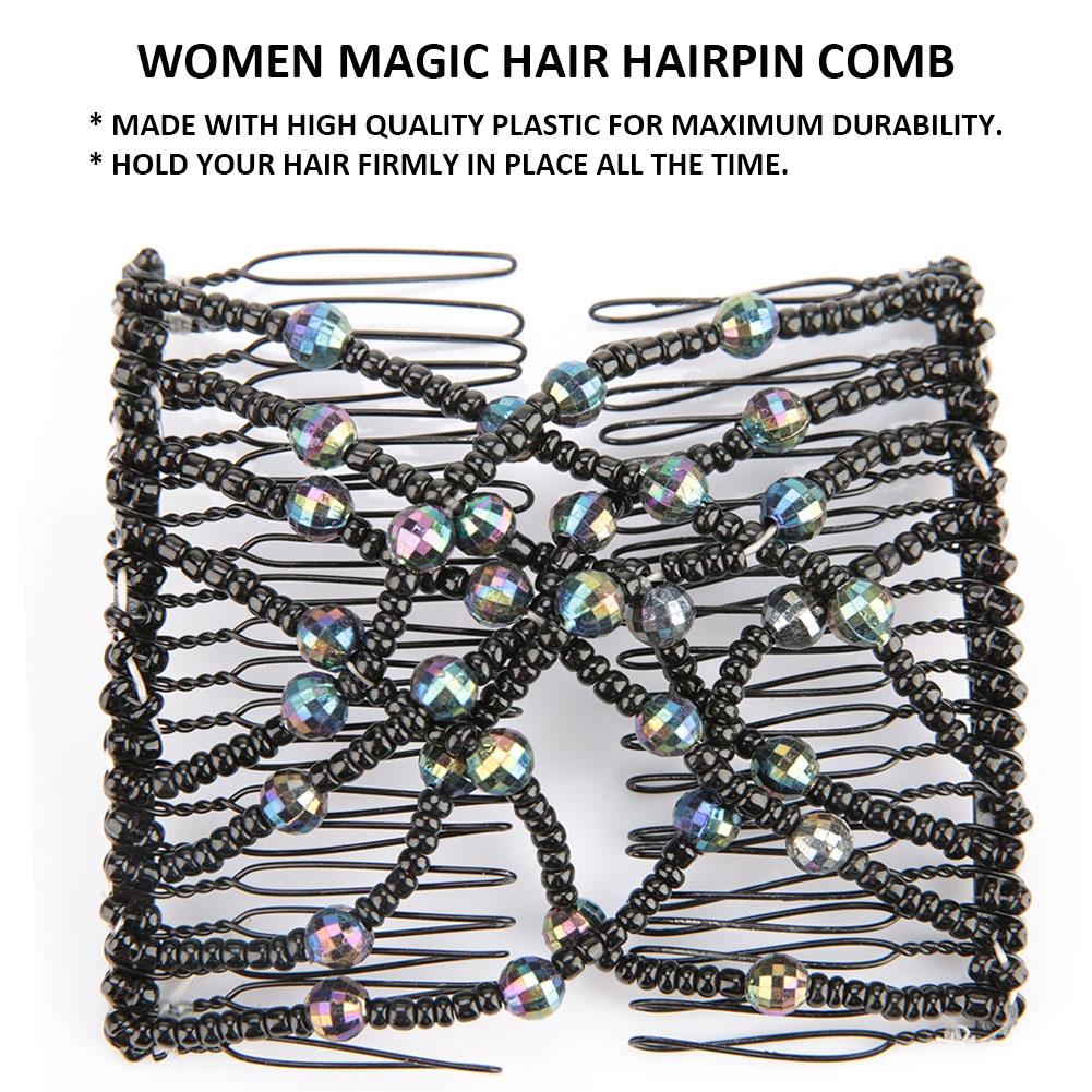 Женщины Девушка Волшебные Легкие Бусины Для Волос Слайд Эластичный Гребень Зажим Эластичная Шпилька Черный
