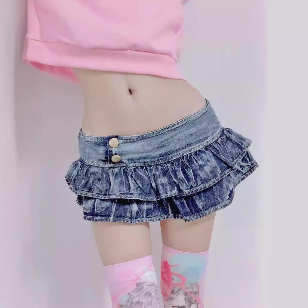 Chic Low Waist Denim Mini Skirt for Nightclub & Dance