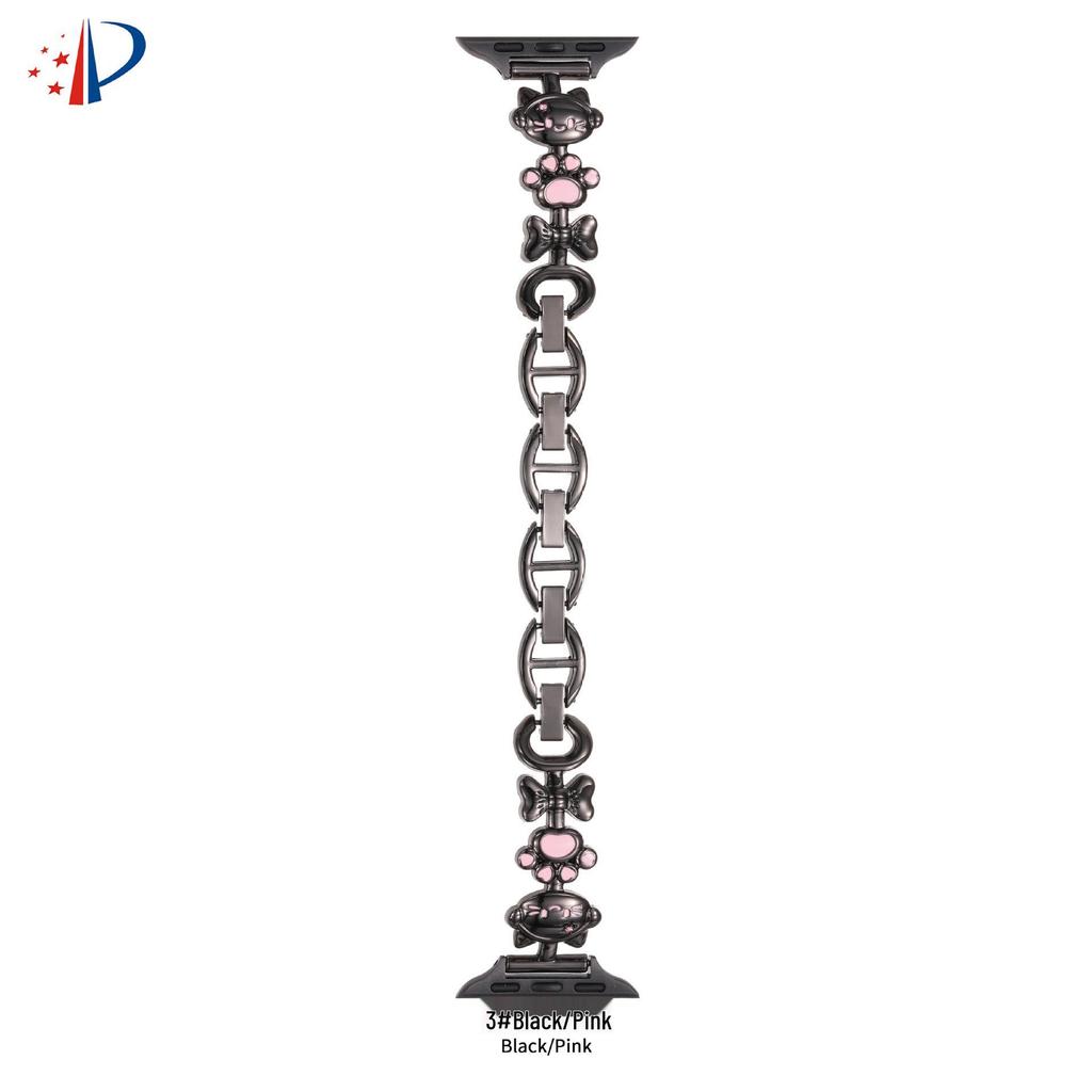 Совместимый ремешок для Apple Watch с дизайном кошки, металлический браслет iWatch SE Series 10 для женщин