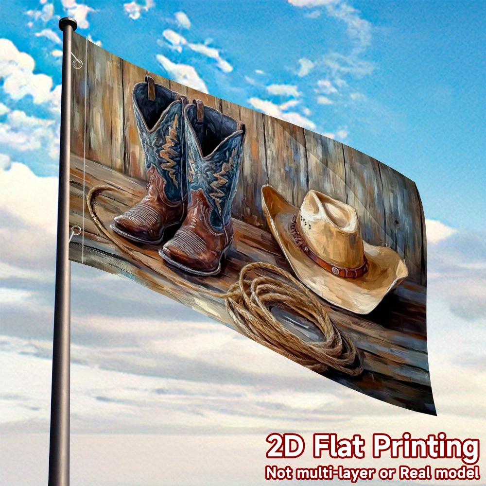 2D Flat, 2D Flat Printing, 1pc, Cowboy Hat and Boots Pattern Flag, Flagpole Not Included, Suitable for Outdoor Event Atmosphere Decoration, Outdoor Ba
