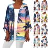 Women's Casual Fashion Beach Ocean Tree Print Lightweight Mid-Length Jacket Cardigan