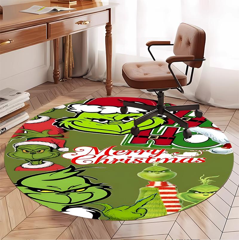 The Grinch Pattern Round Rug, Indoor/Outdoor Mat, for Picnic, Gameroom, Bedroom, Office, Living Room, Home Decor Carpet, Birthday Gift