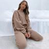 Women Solid Color Long Sleeve O Neck Hoodies Suit Autumn Winter Loose Top Wide Leg Pants