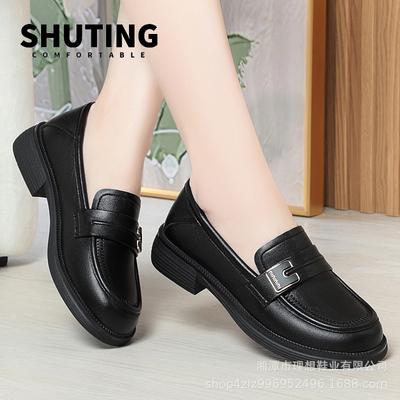 Весенние женские черные мягкие кожаные туфли-лодочки, модные повседневные удобные туфли на толстой подошве с мягкой подошвой и каблуком