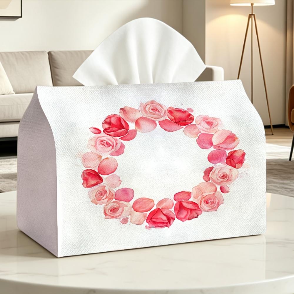 2D Flat Petal Rose Wreath Tissue Box Compatible Toilet Paper Roll Napkin Paper Desktop Decoration Dual-Use Smooth Paper Dispenser Multifunctional Stor