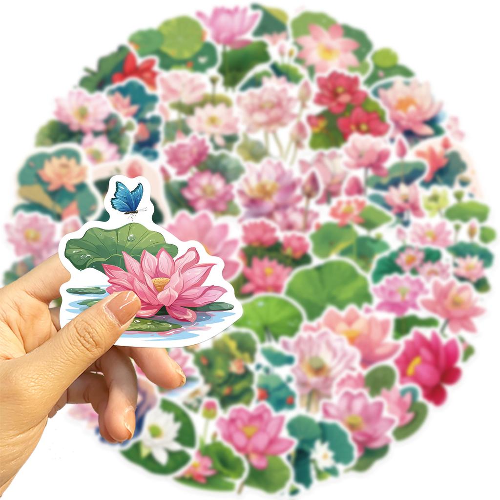 50 Мультяшных Розовых Лотосов Дудл Наклеек Декоративные Наклейки для Ipad Чемодана Блокнота Сделай Сам Водонепроницаемые