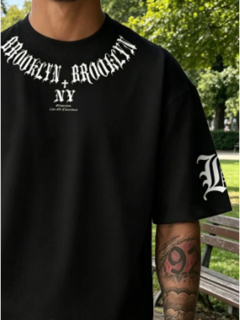Men's Digital Print T-Shirt - Brooklyn Letter Short Sleeve Tee - Urban Street Style, Soft and Comfortable, Fashionable and Casual, Eye-Catching Print