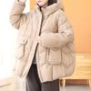 Пуховик женский средний и длинный утолщенный с капюшоном белый утиный пух свободная теплая куртка зимняя одежда