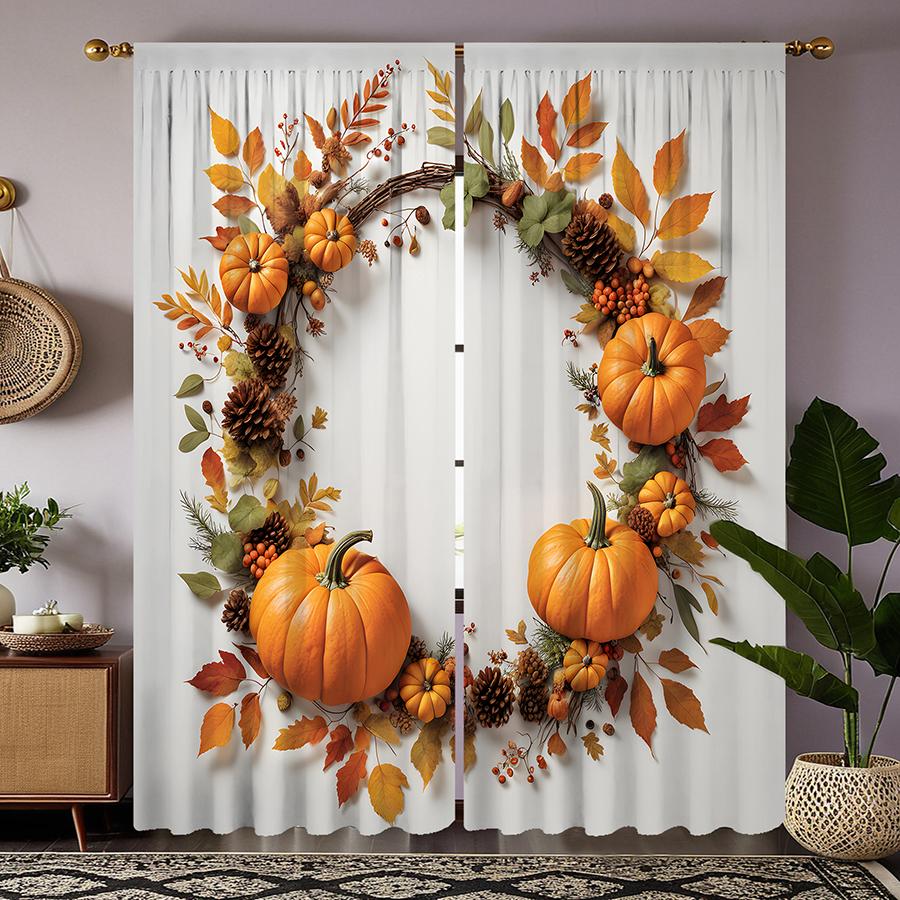 2 шт. HD подвеска на День благодарения Тыквенный венок Кленовый венок Осенняя декоративная занавеска Желтая завязка цифровая печать занавеска Домашний декор