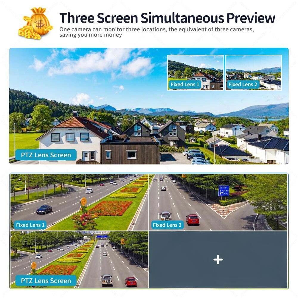 LS VISION EU 6K 12МП IP-камера WiFi Три экрана Уличные PTZ-камеры Защита домашней безопасности Автоматическое отслеживание Камера видеонаблюдения