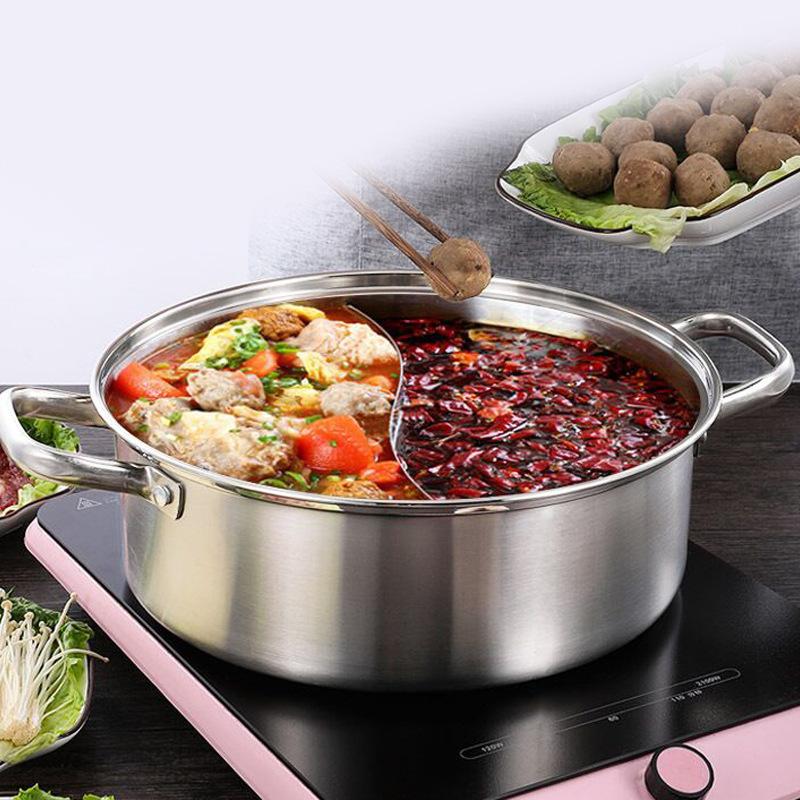 Chinese Hot Pot 304 Stainless Steel Induction Cooker Gas Stove Compatibl Kitchen Cookware Soup Cooking Pot Twin Divided