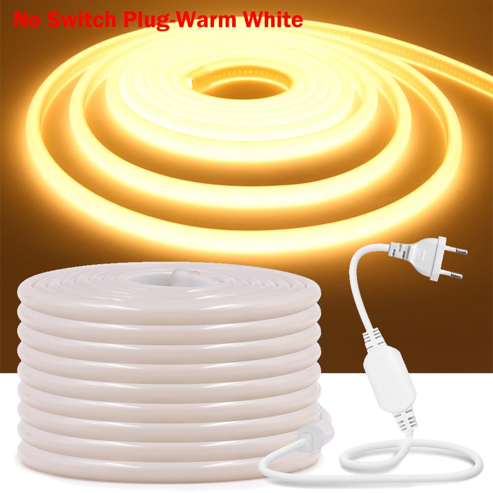 Светодиодная неоновая лента COB 220 В, равномерное свечение 270°, водонепроницаемая, 288 светодиодов/м, гибкая лента с выключателем, вилка ЕС для освещения дома и сада