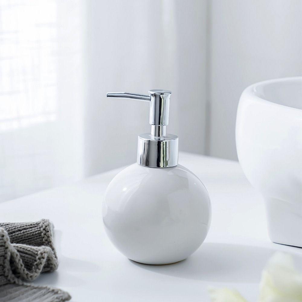 Press Type Ceramic Hand Soap Bottle Refillable Bath Lotion Pump Jar Liquid Soap Container Home