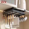 WV Kitchen Under Cupboard Hanging Organizer Rack with Hook Paper Towel Rags Hanger Cutting Board Pot Cover Holder Storage Shelf