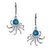 Nautical Blue Simulated Opal Marine Life Leverback Octopus Dangle Earrings for Teens and Women in Sterling Silver .925
