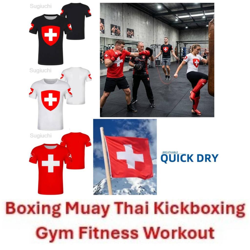Switzerland Swiss MMA Boxing Muay Thai T-shirt National Flag Print 3D Training Unisex Women Men Quick Dry Fitness Gym Sport Workout Casual Streetwear