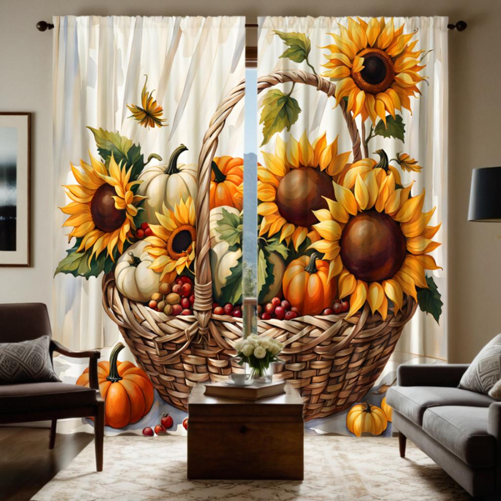 2 шт. HD Подсолнух Благодарения Цветочная корзина с подсолнухами декоративная занавеска Желтая цифровая печать занавеска украшение дома стиль