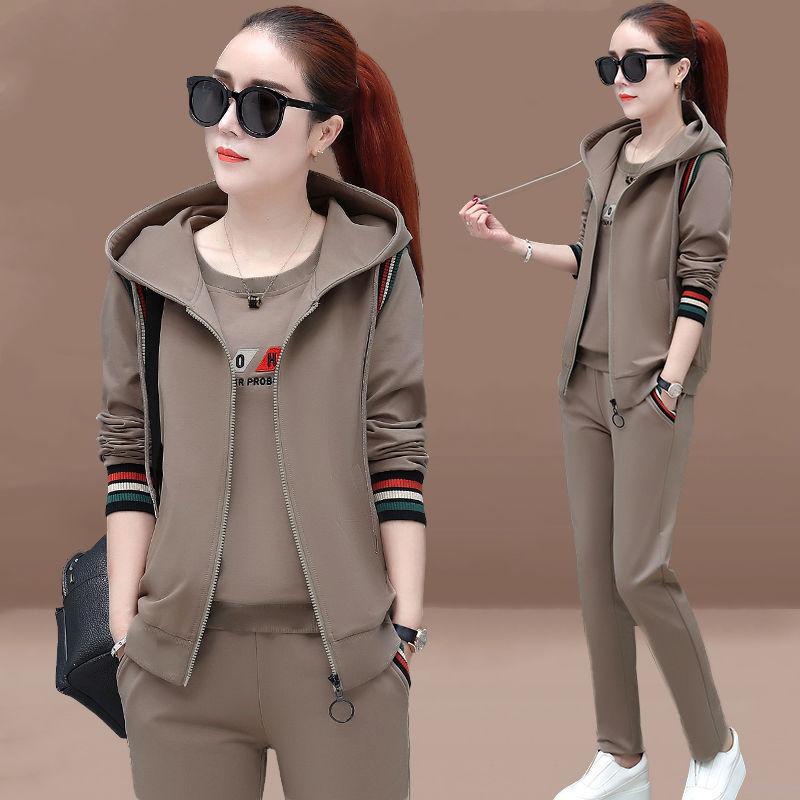 Autumn Three-piece Fashion Vest Women's Long-sleeved Sweater Plus Size Casual Sports Suit
